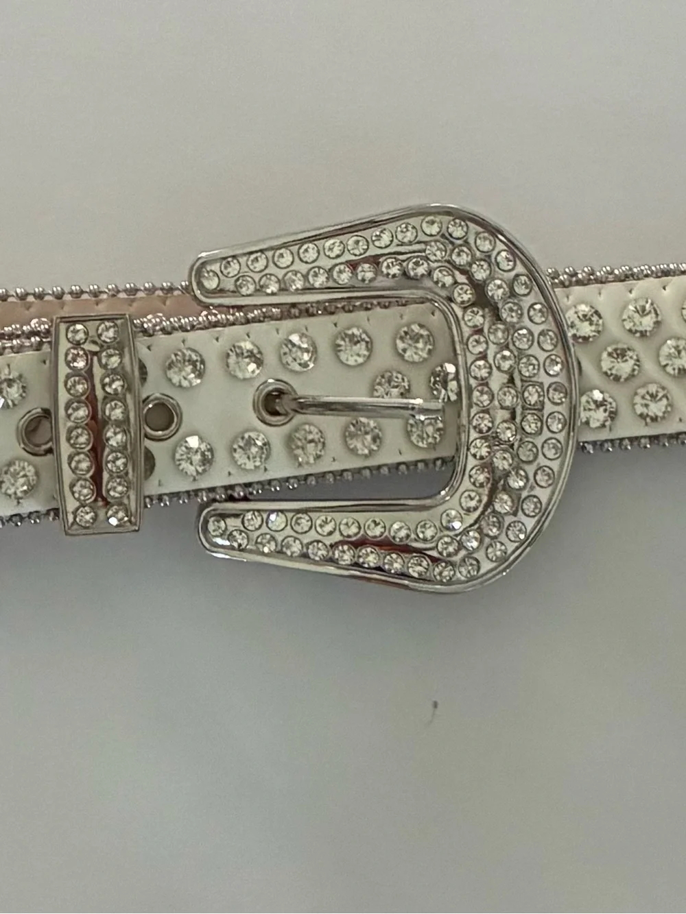 Crystal Rhinestone Studded Western Belt Bling Buckle 90s Y2K White Silver Large